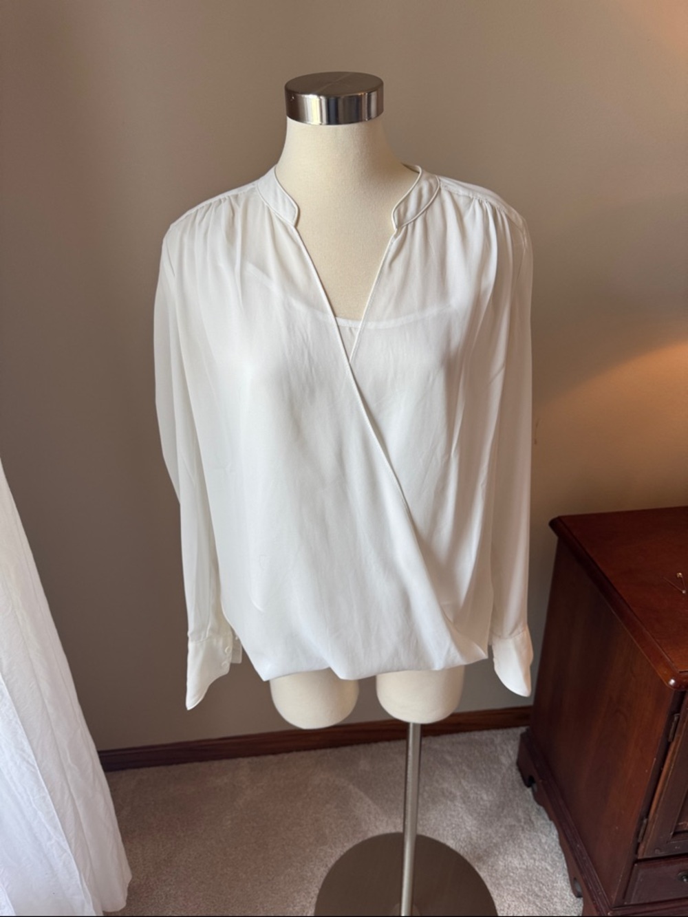 Joan Vass White Wrap-Style Long Sleeve Blouse